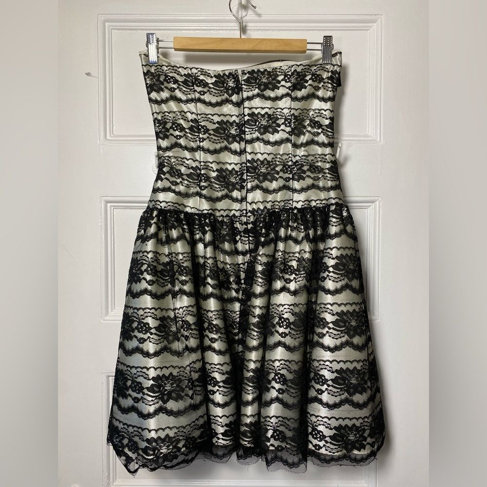 GUNNE SAX Jessica McClintock Strapless Floral Lace Overlay Prom Dress Sz 9 - Picture 7 of 13